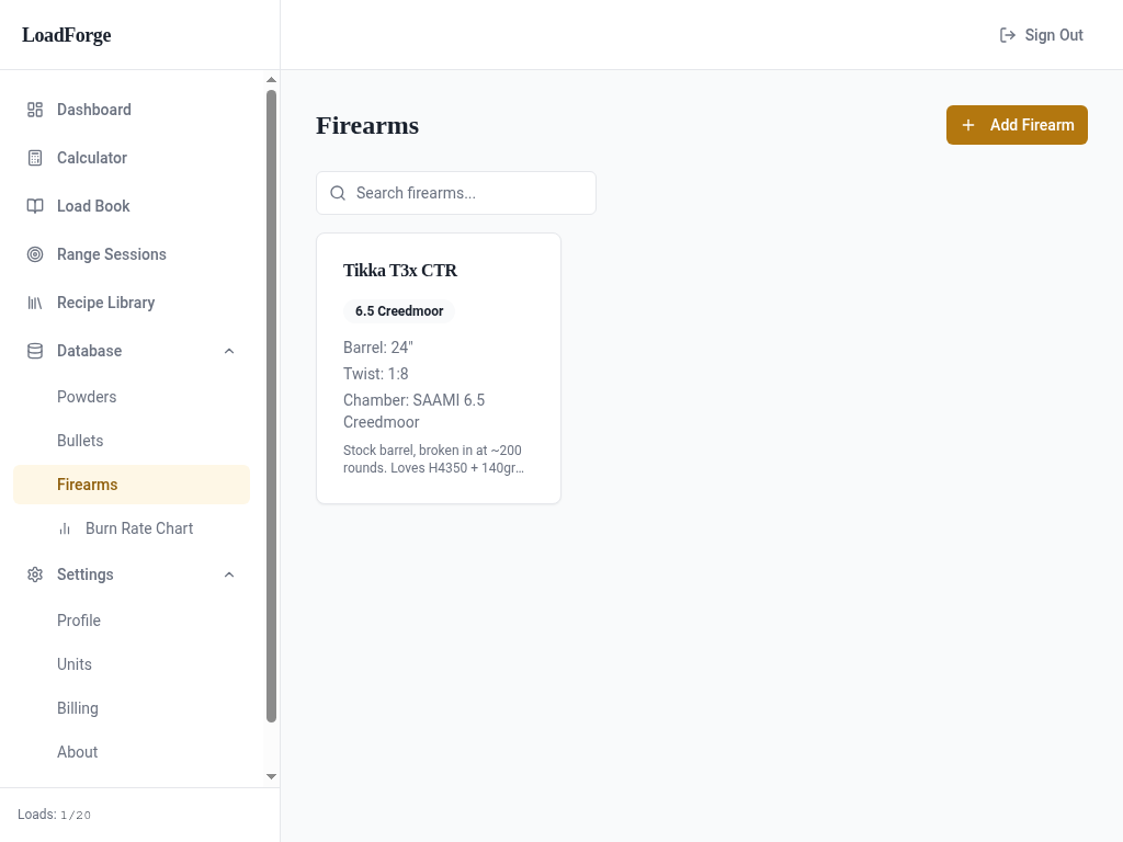 Powder, Bullet & Firearm Database Reference · LoadForge Docs